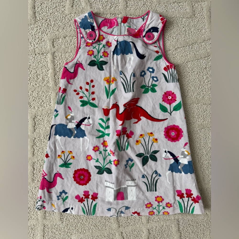 Mini Boden 4/5 Pinnie Dragons and Floral Print Dress